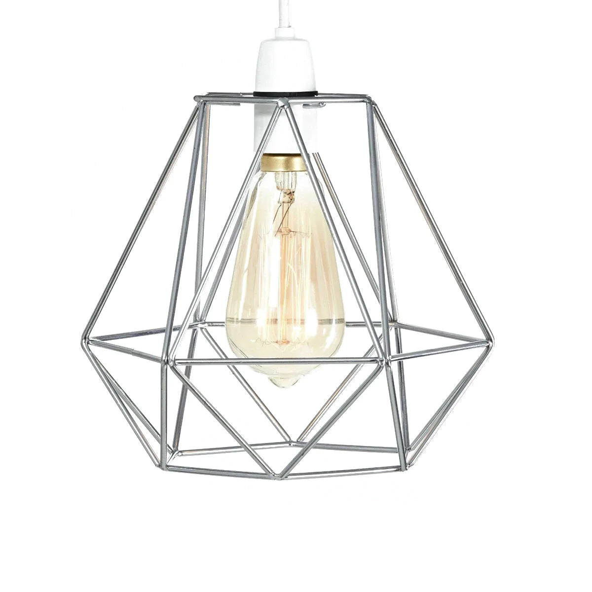 Geometric Wire Ceiling Pendant Light - Metal Cage Lampshade for Kitchen, Dining, Cafe, Bulb Not Included