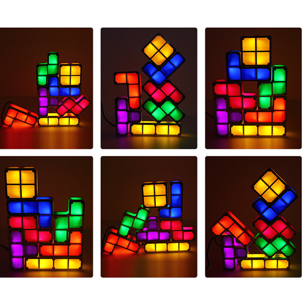 DIY Tetris Puzzle LED Night Light - Stackable, 7 Colors, Constructible Block Desk Lamp, Novelty Toy, Children's Gift