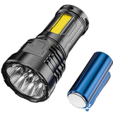 Super Bright Type-C Rechargeable LED Flashlight with 18650 Battery, COB Side Light, 500m Range, ABS Housing, Camping Lantern