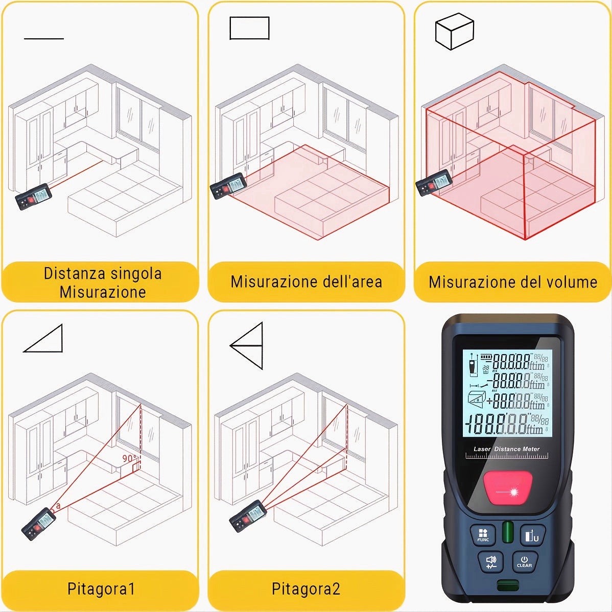 164ft Digital Laser Distance Meter with LCD for Measuring Area & Volume