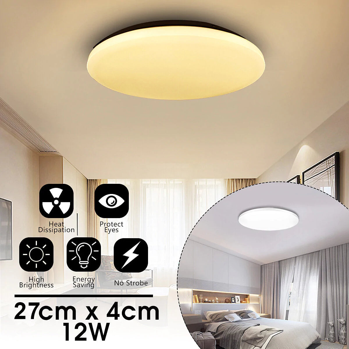 12W LED Circular Ceiling Down Light - Round Flush Mount Fixture Pendant Panel Lamp