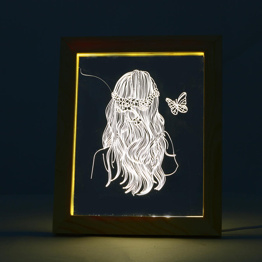 3D LED Night Light Wooden Photo Frame - Illuminative USB Lamp for Girls, Christmas Gift