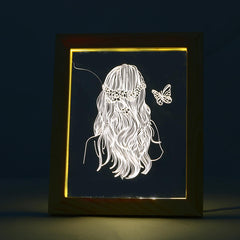 3D LED Night Light Wooden Photo Frame - Illuminative USB Lamp for Girls, Christmas Gift