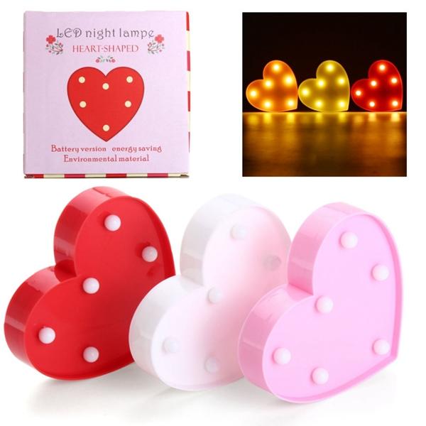 Cute 11 LED Heart Marquee Night Light - Battery Operated Lamp for Baby Kids Bedroom Decor