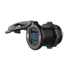 12V-24V QC3.0 Dual USB Quick Charger Socket for Car, Boat, Motorcycle, and Vehicle