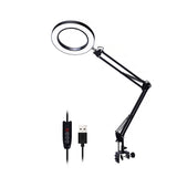 Folding Long Arm Clip Desk Lamp with LED Magnifying Glass, USB Reading Light, Eye Protection for Electronic Maintenance