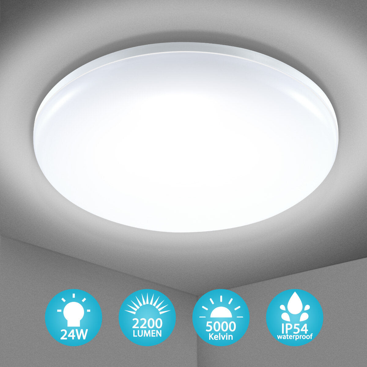 Modern 23CM 24W Flat Round LED Ceiling Light, 2200LM, IP54, for Bedroom, Indoor Lamp, AC85-265V