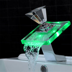 Color LED Changing Waterfall Faucet for Bathroom Sink - Glass Mixer Tap