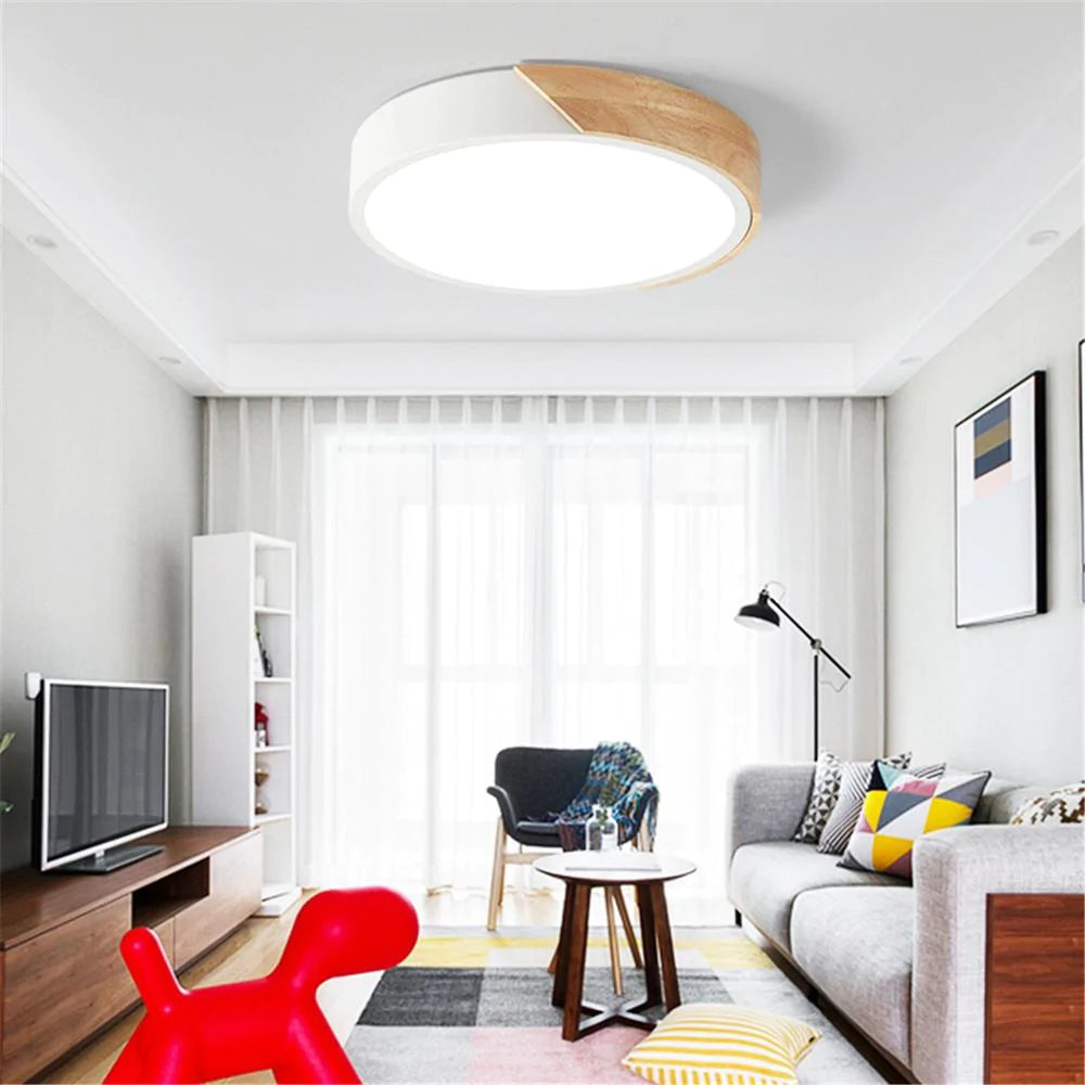 18W Ultra-thin LED Ceiling Light - Colorful Round Acrylic Wood Room Lamp