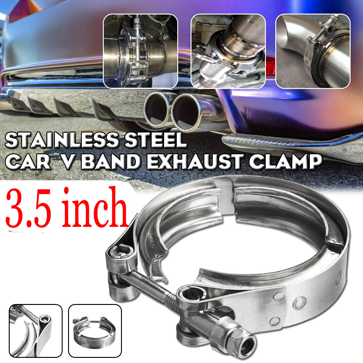 Universal 2-4 Inch Car Hose Clamp V Band Exhaust Muffler Clamp 304 Stainless Steel