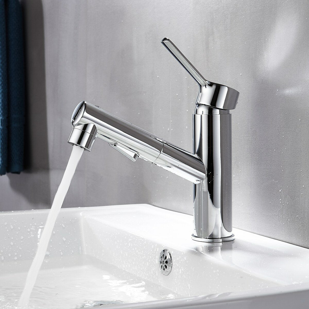 Brushed Nickel Bathroom Basin Faucet with Pull Out Sprayer - Hot/Cold Mixer Tap, Updated Three Modes