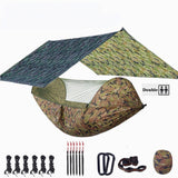 Camping Hammock with Mosquito Net, 118x118in Rain Fly Tarp, 10-Ring Tree Straps for Backpacking, Survival, Travel