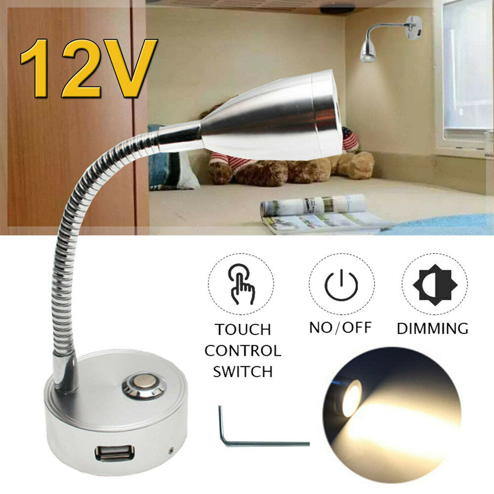 12V USB LED Touch Switch Spot Reading Light for Camper, Caravan, Boat Interior