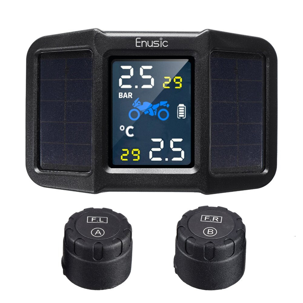 Solar Power USB TPMS Waterproof LCD Display Motorcycle Tire Pressure Monitor System with Wireless External Sensor