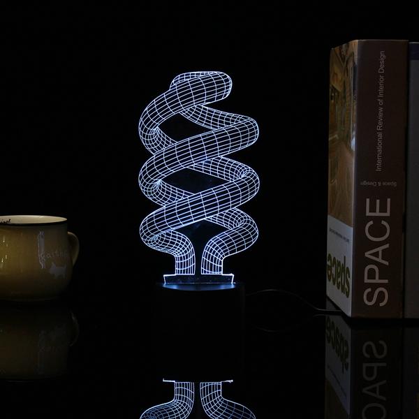 3D Tornado Illusion LED Desk Light - USB, 7 Color Changing Night Lamp