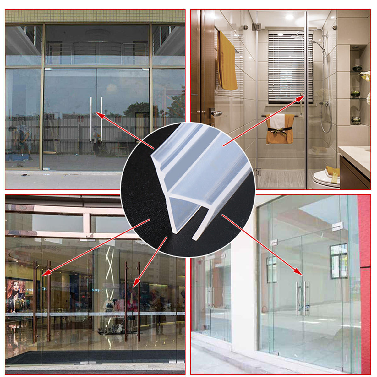 1M H-Shape Bath Shower Screen Door Window Water Sealing Strip for 6/8/10/12mm Glass