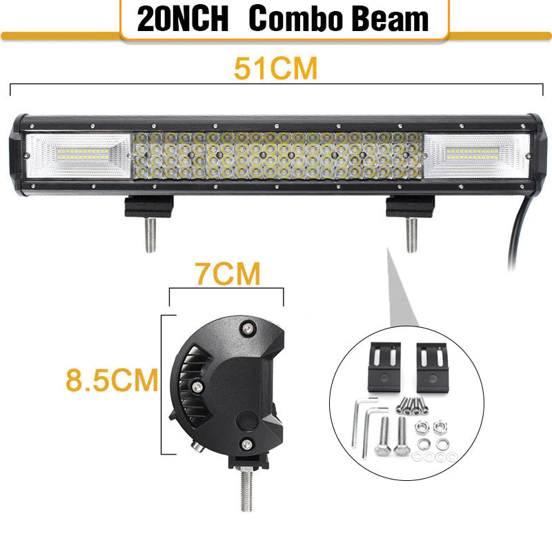 20" Quad-Row LED Work Light Bar Combo for Offroad, Car, Truck, Boat