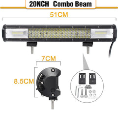 20" Quad-Row LED Work Light Bar Combo for Offroad, Car, Truck, Boat