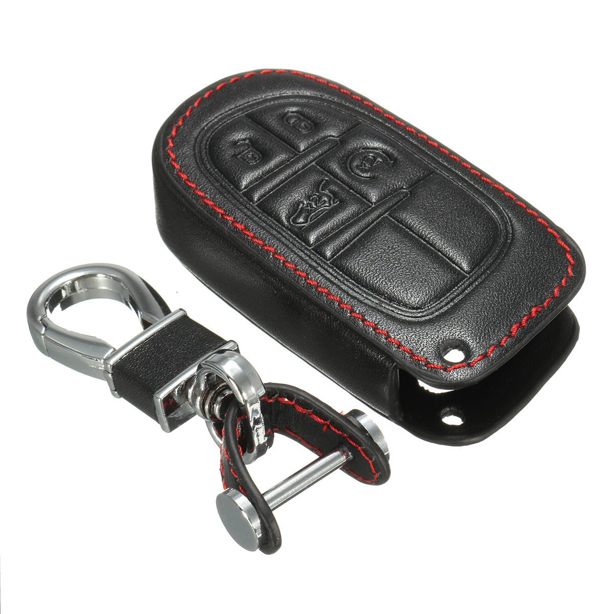 PU Leather 4-Button Car Key Case Cover for Jeep Grand, Chrysler 300, Dodge