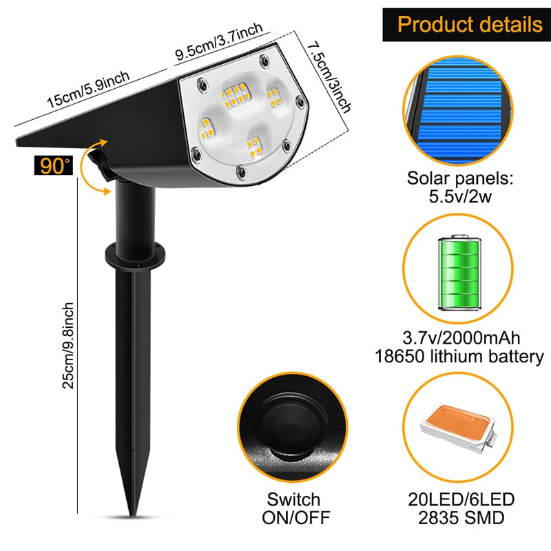 2-in-1 Solar Spotlights: Waterproof Outdoor Landscape Lights for Patio, Pathway, Yard, Garden, Driveway, Pool