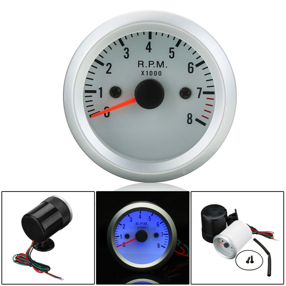 52mm 12V Car Blue LED Tachometer Gauge 0-8000 RPM Counter