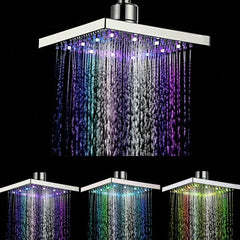 6" ABS Square Showerhead, 360 Degree Adjustable, 7-Color LED, Temperature-Controlled, Auto-Changing Top Spray