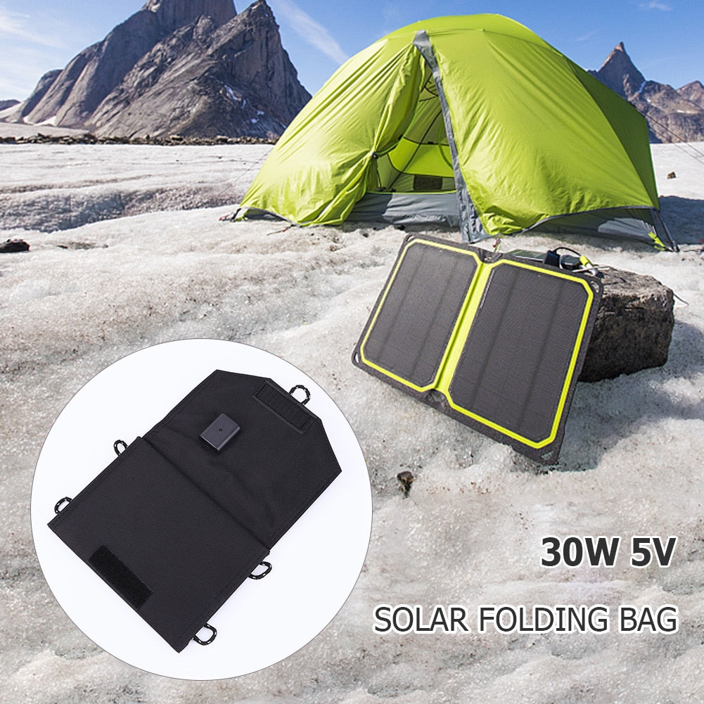 30W 5V USB Solar Panel Pack: Portable, Waterproof, Foldable Charger for Outdoor Camping & Emergency Mobile Phone Power