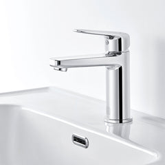 Bathroom Basin Faucet Hot Cold Mixer Tap, Single Handle Deck Mount, Stainless Steel Hose, NEOPERL Bubbler, Ceramic Core