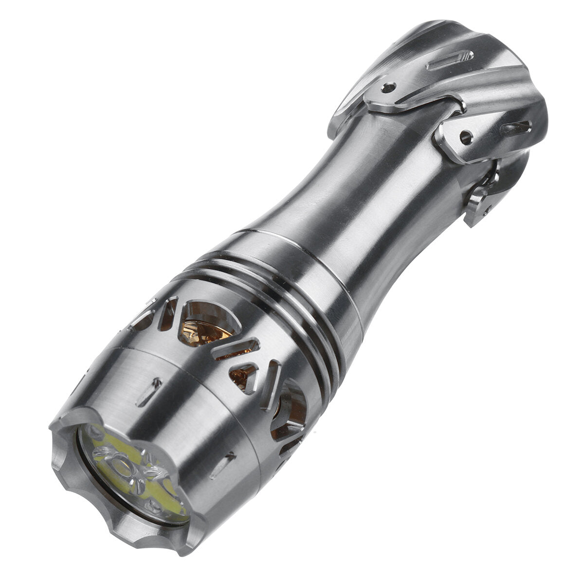 2100lm EDC Titanium Flashlight with Decompression Tail & AUX LED, Includes 16340 Battery