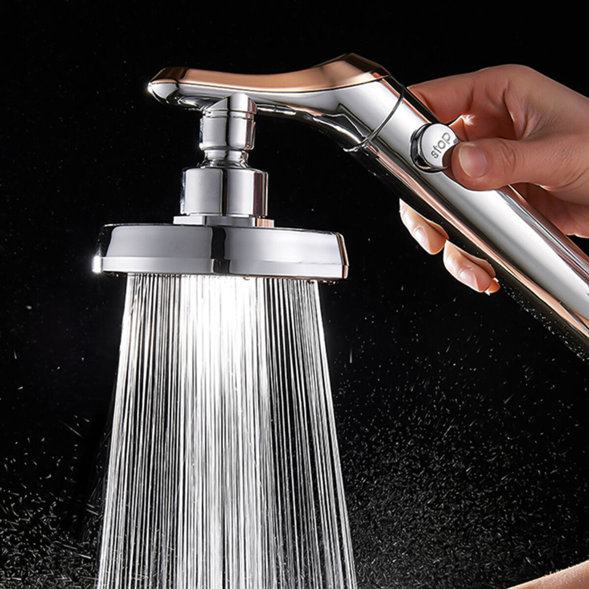Water-Saving 360 Degree Rotating High-Pressure Shower Head with Stop Button