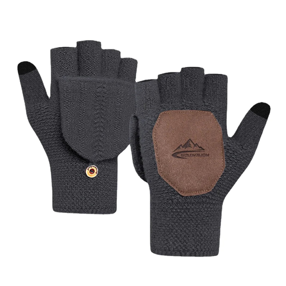 Unisex Knitted Half-Finger Gloves - Antifreeze, Warm, Thickened, Plus Velvet for Autumn & Winter