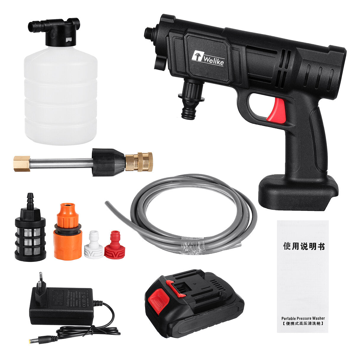 2000W 90Bar Cordless High Pressure Car Washer, 22000mAh Portable Water Pump, Car Wash Pressure Cleaner