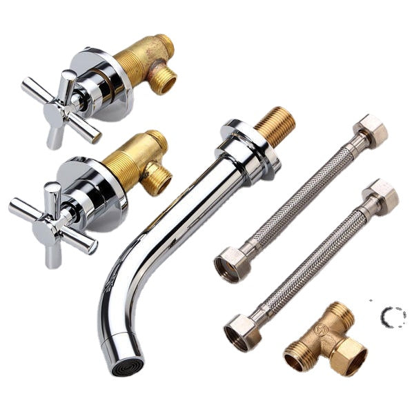 Modern Chrome Brass Wall Mounted 3-Hole Bath Faucet Tap