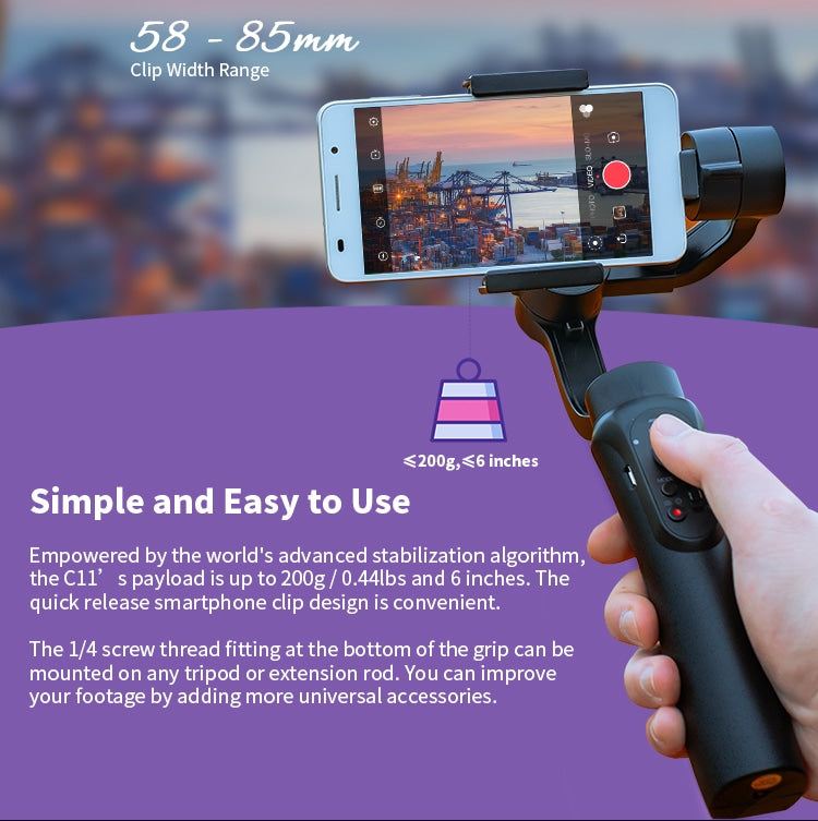 3-Axis Phone Handheld Gimbal Stabilizer Dolly Zoom Panorama