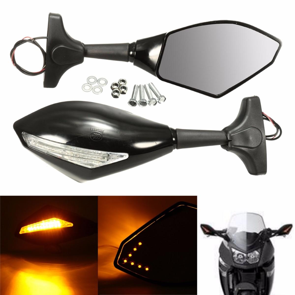 Motorcycle Rear View Mirror with LED Turn Signal Indicator - Universal Fit