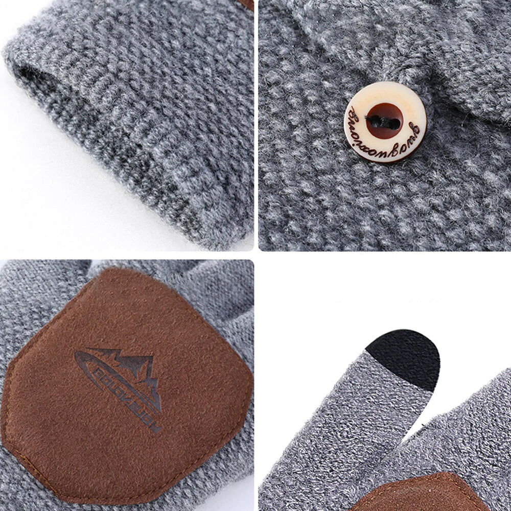 Unisex Knitted Half-Finger Gloves - Antifreeze, Warm, Thickened, Plus Velvet for Autumn & Winter