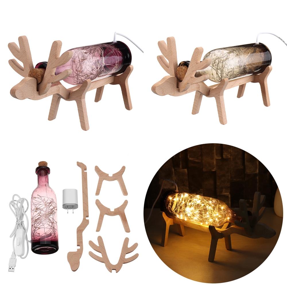 LED Glass Fairy Elk Deer Light Bottle Jar - Night Light Table Lamp for Christmas Home Decor Gift