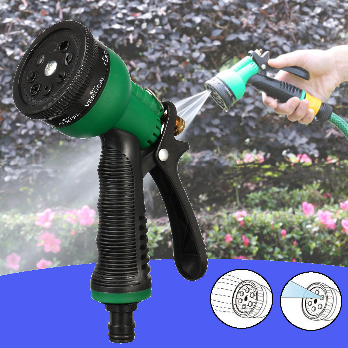 Green Car High Pressure Washer Hose with Metal Nozzle for Garden and Lawn Water Spray