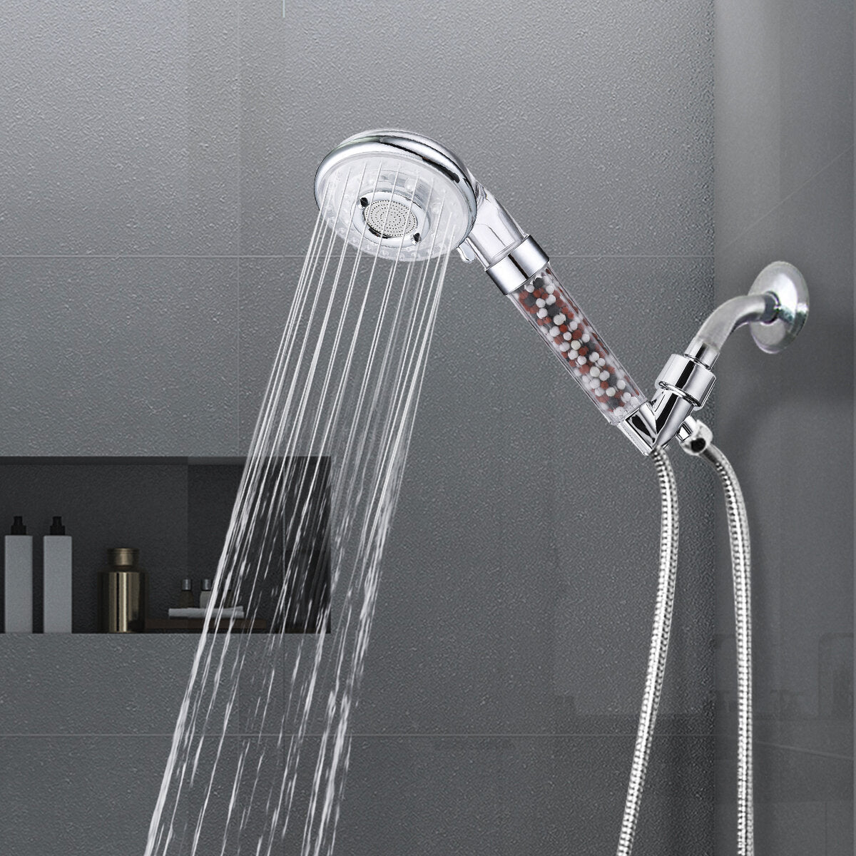 3-Mode Shower Head with Limescale Filter and Ion, Includes Mineral Ball Substitutes