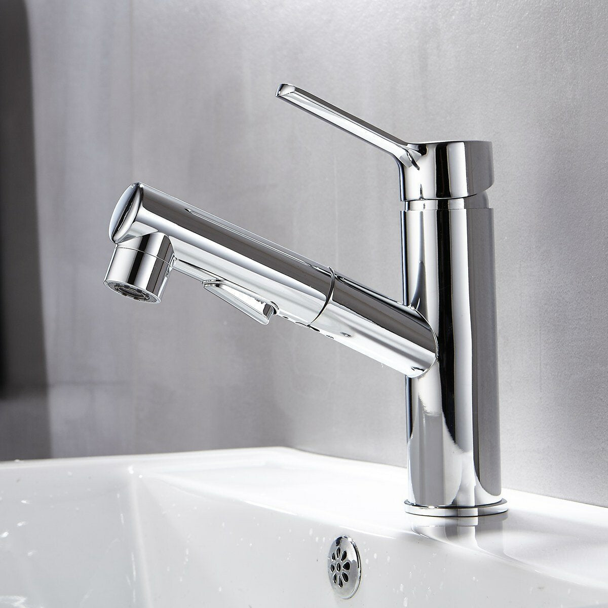 Brushed Nickel Bathroom Basin Faucet with Pull Out Sprayer - Hot/Cold Mixer Tap, Updated Three Modes