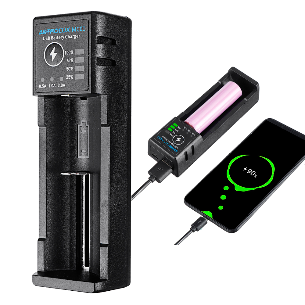 2-in-1 USB Mini Battery Charger & Power Bank for 18650, 21700, 26650, 14500 Li-ion Batteries - Portable & Current Optional