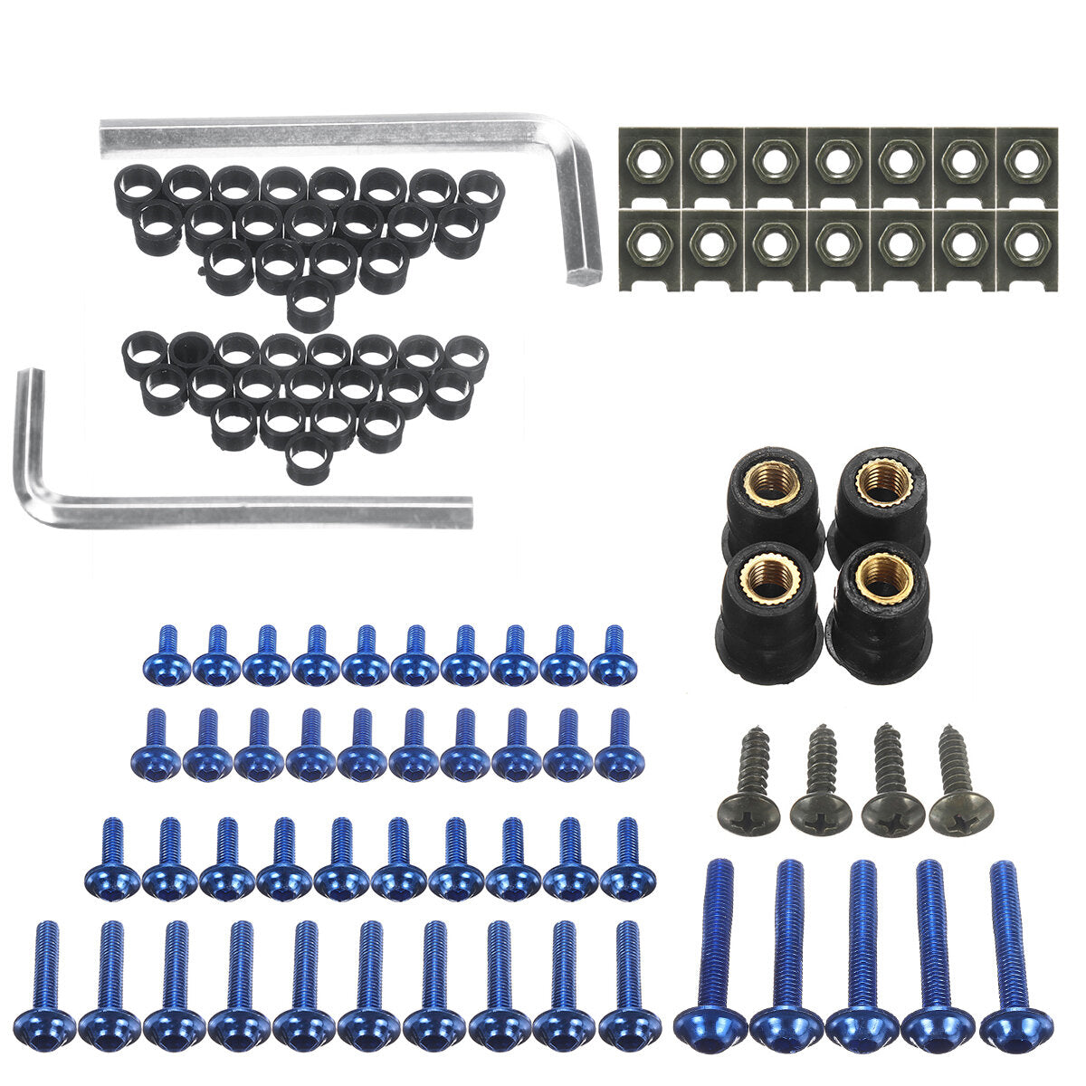 107pcs Motorcycle Aluminum Fairing Bolt Kit - Fasteners, Clips, Screws, Washers in 6 Colors