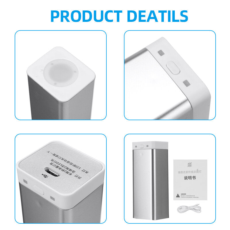 Portable Handheld UV Sterilizer Lamp - LED Light, USB Rechargeable, Foldable Design