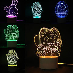 3D Illusion Easter Egg Rabbit LED Night Light - USB Colorful Table Lamp, Holiday Decor, DC5V