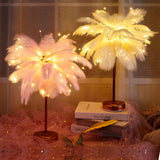 96 LED Feather Desk Lamp - Modern Copper Design with Remote Control for Bedside Lighting