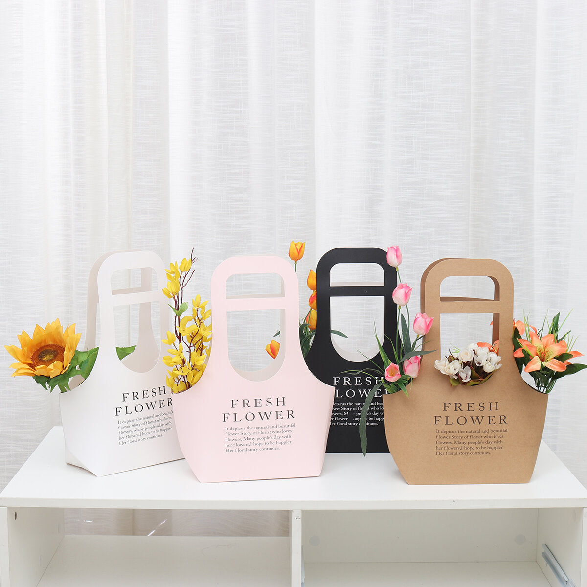 10 Stück faltbare Blumenboxen mit Griffen – Blumenverpackung aus Papier für Partys, Hochzeiten und Geschenke