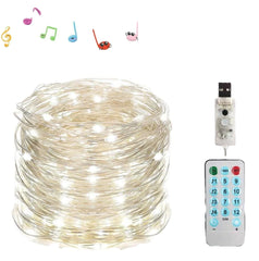 LED Music Silver Wire Twinkle Starry String Lights with Remote Control Timer and Sound Activation