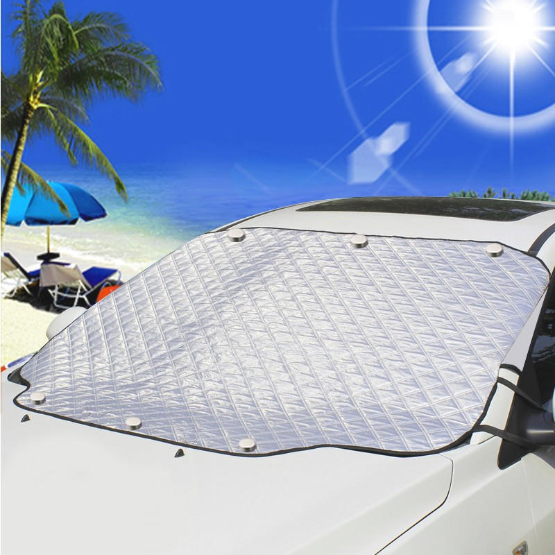 Silver Car Windshield Snow Cover Sun Shade Protector with Magnets for CRVs, Trucks, SUVs, and RVs