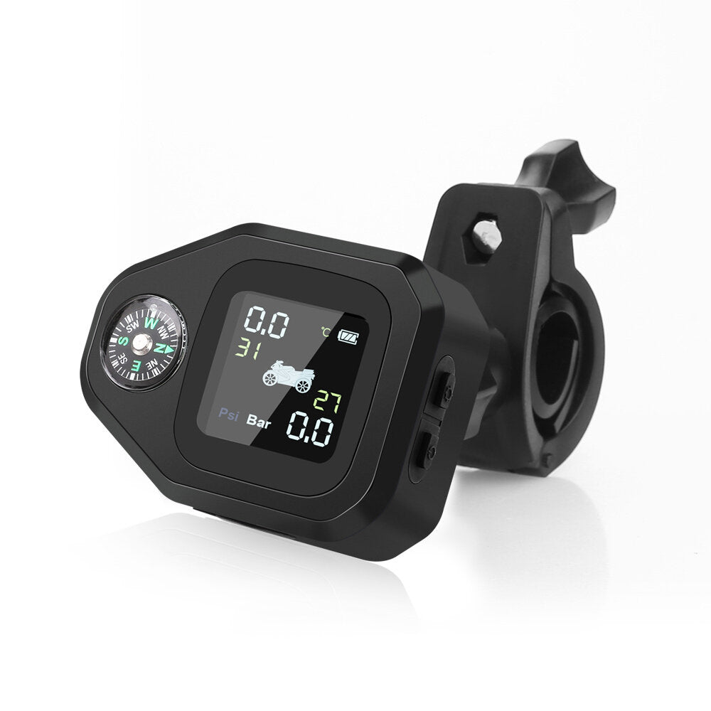 Waterproof Motorcycle Compass TPMS with LCD Display and 2pcs Sensors - Tire Pressure Monitoring and Alarm System