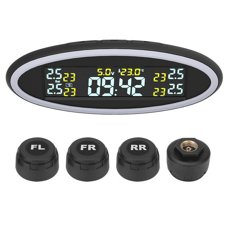 12V Car TPMS Tire Pressure Monitoring System with Ambient Lights, OBD Auto Security Alarm, External Sensor